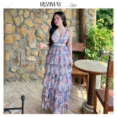 Đầm maxi dáng dài xếp tầng R0400