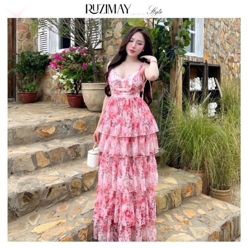 Đầm maxi dáng dài xếp tầng R0400