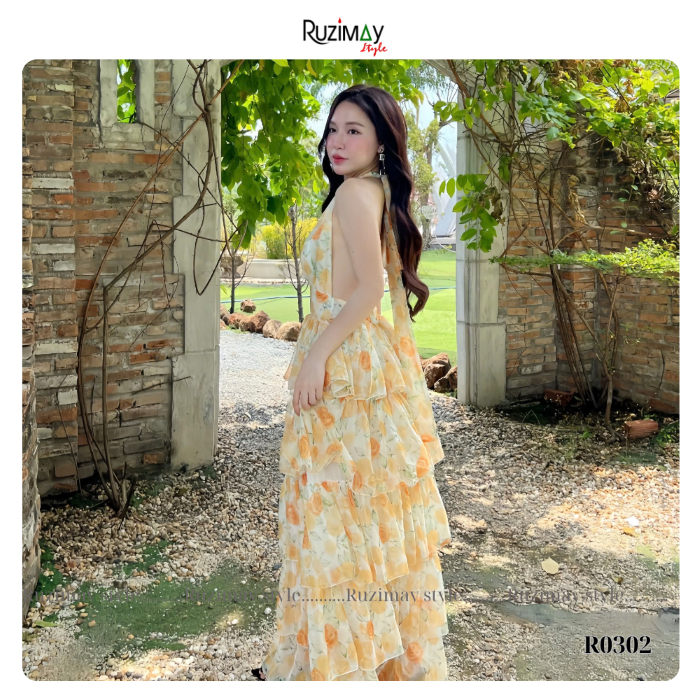 Đầm maxi xếp tầng dáng dài R0300