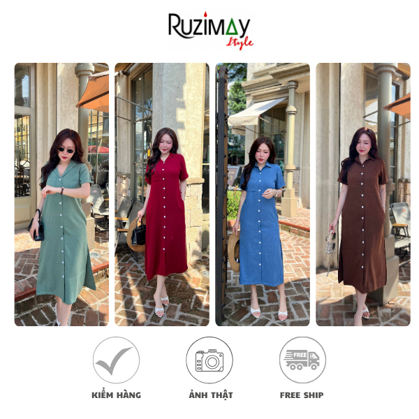 Đầm Linen Ruzimay Style Dáng Sơ Mi Dài R1300
