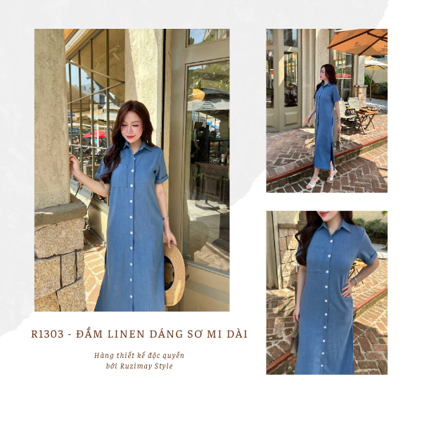 Đầm Linen Ruzimay Style Dáng Sơ Mi Dài R1300