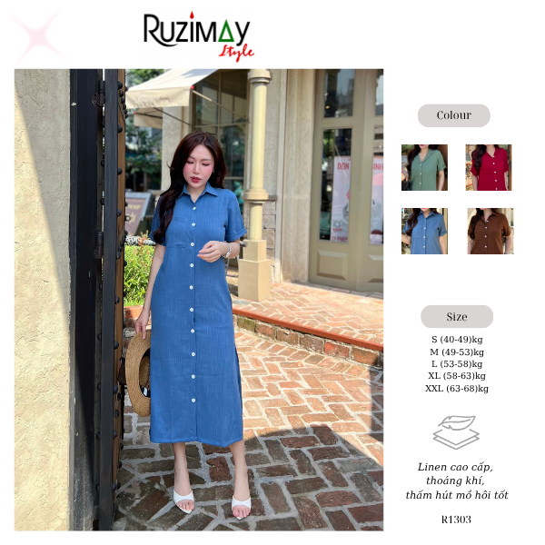 Đầm Linen Ruzimay Style Dáng Sơ Mi Dài R1300