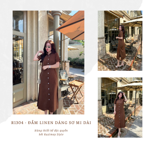 Đầm Linen Ruzimay Style Dáng Sơ Mi Dài R1300