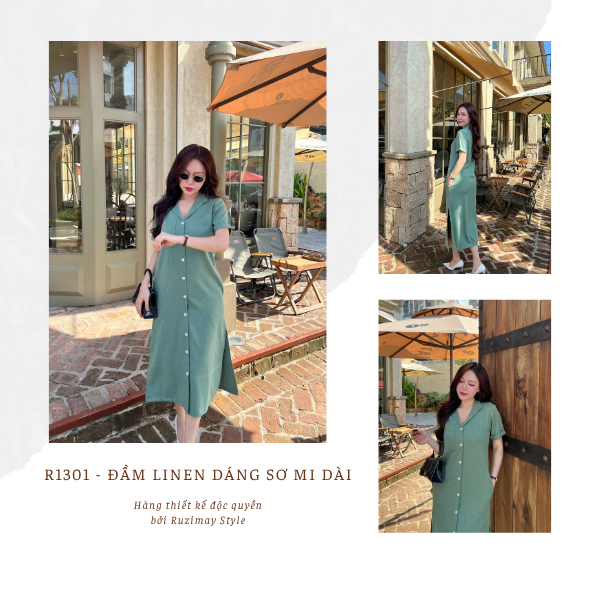 Đầm Linen Ruzimay Style Dáng Sơ Mi Dài R1300