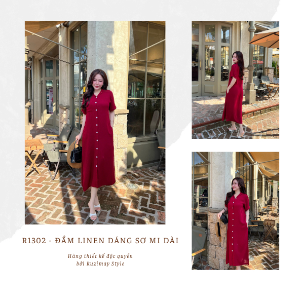 Đầm Linen Ruzimay Style Dáng Sơ Mi Dài R1300