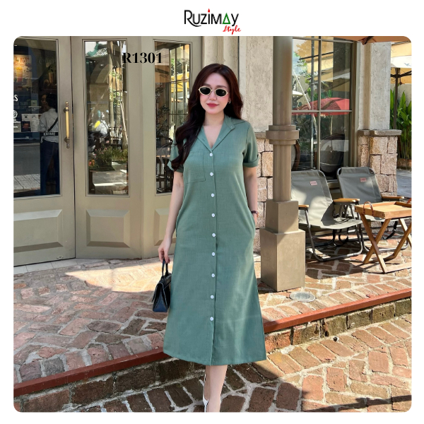 Đầm Linen Ruzimay Style Dáng Sơ Mi Dài R1300