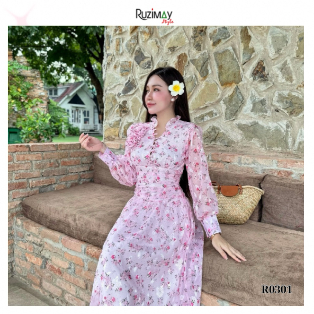 Đầm Maxi Ruzimay Dáng Dài Cổ Khuy Bèo R1000