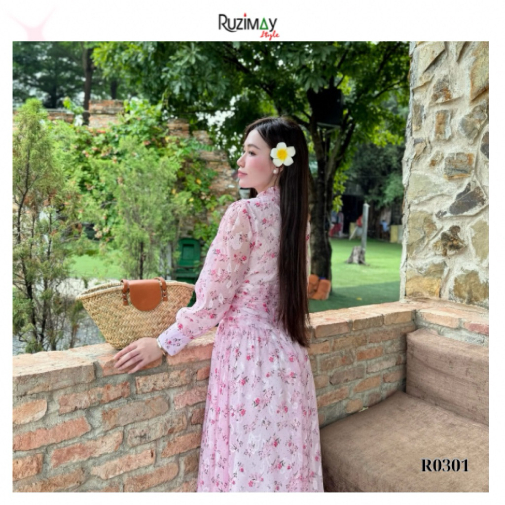 Đầm Maxi Ruzimay Dáng Dài Cổ Khuy Bèo R1000