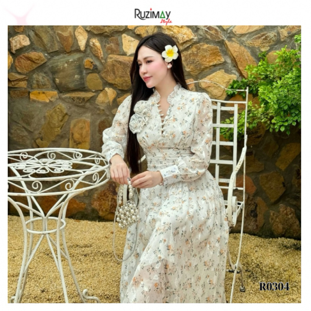 Đầm Maxi Ruzimay Dáng Dài Cổ Khuy Bèo R1000