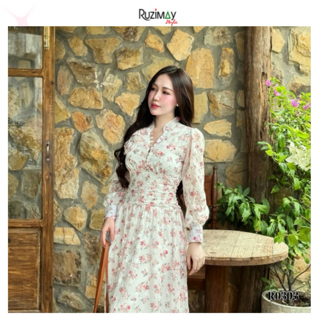 Đầm Maxi Ruzimay Dáng Dài Cổ Khuy Bèo R1000