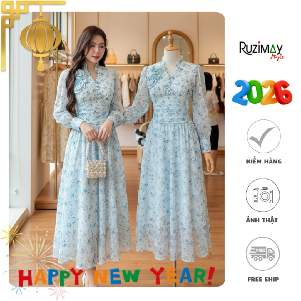 Đầm Maxi Ruzimay Dáng Dài Cổ Khuy Bèo R1000