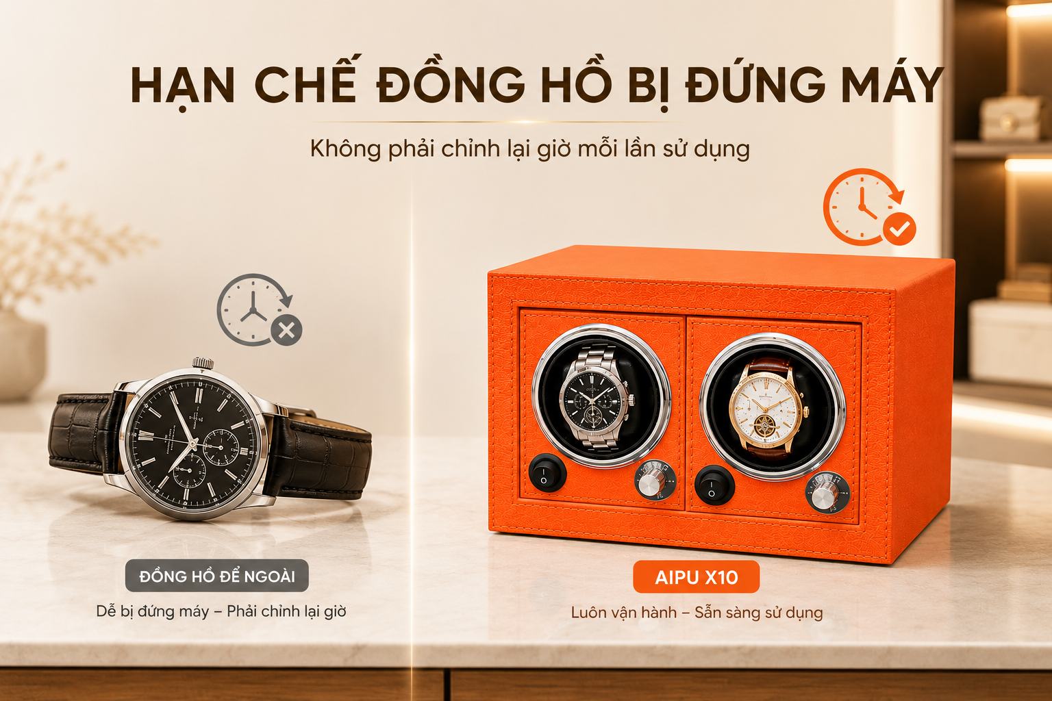 AIPU X10 chứa và xoay đồng thời hai đồng hồ cơ