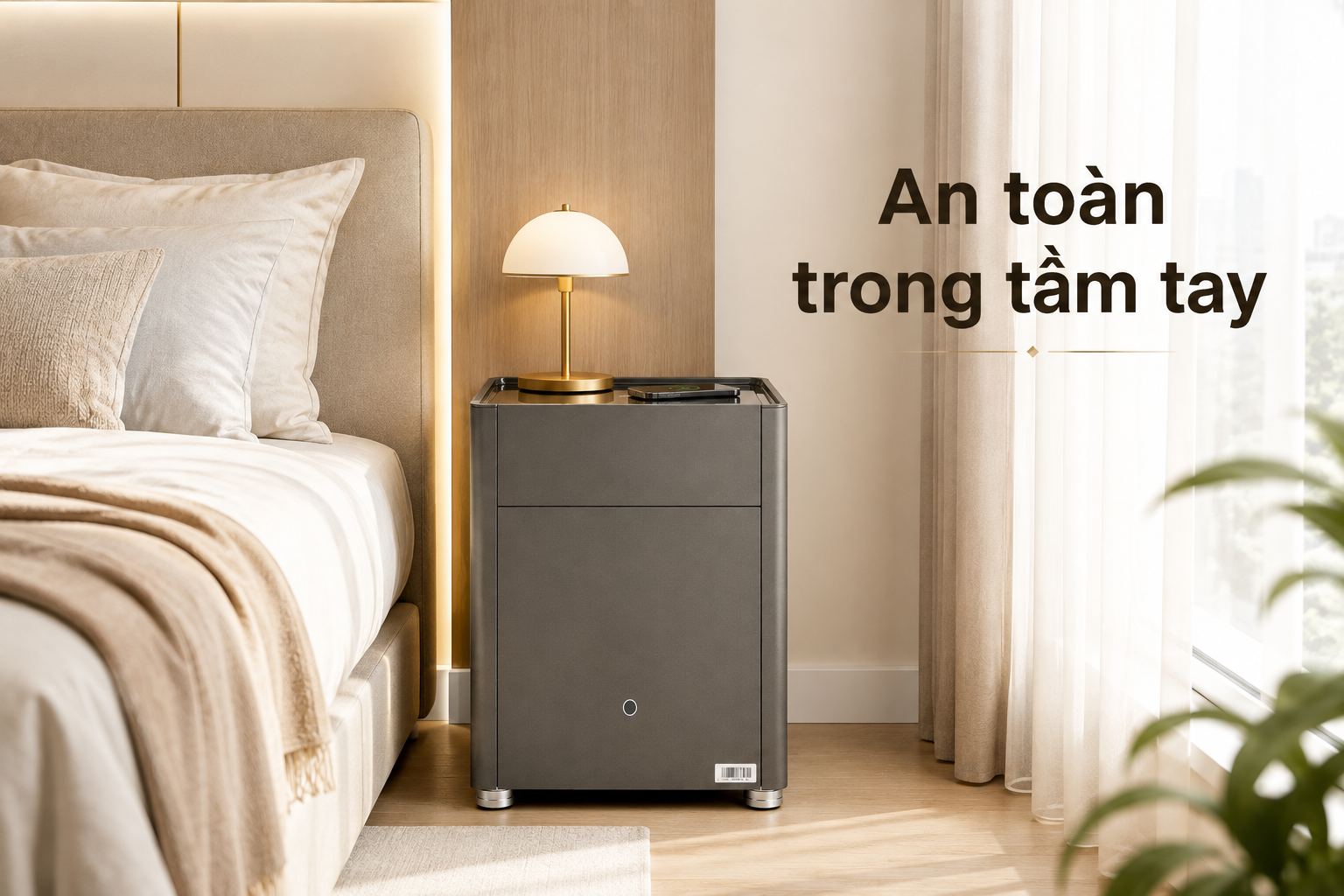 Két sắt AIPU LYII-55B đặt cạnh giường trong căn hộ cao cấp