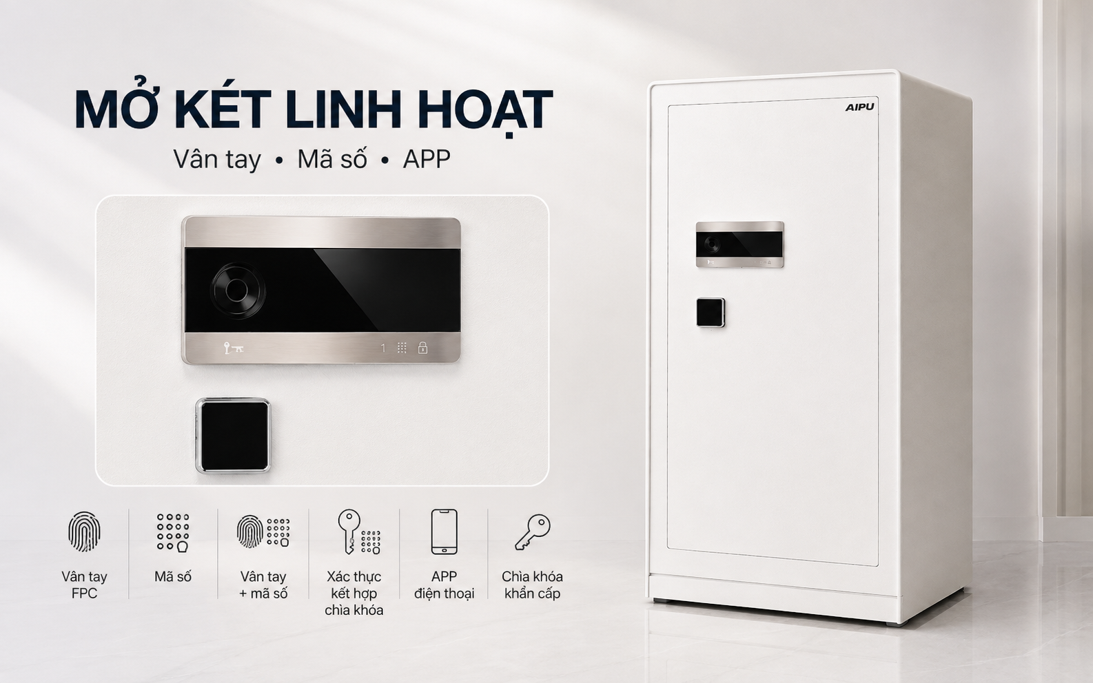 Khóa vân tay FPC mã số và APP điện thoại két sắt AIPU LZII-150W