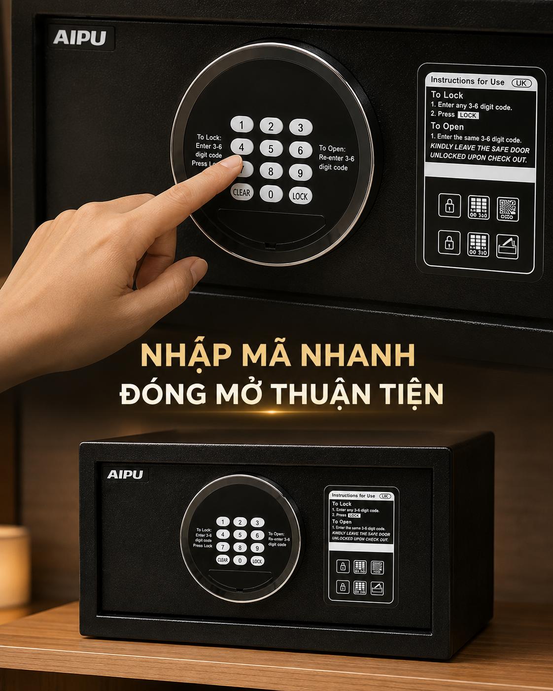 Két sắt AIPU HS20 lắp trong tủ phòng khách sạn