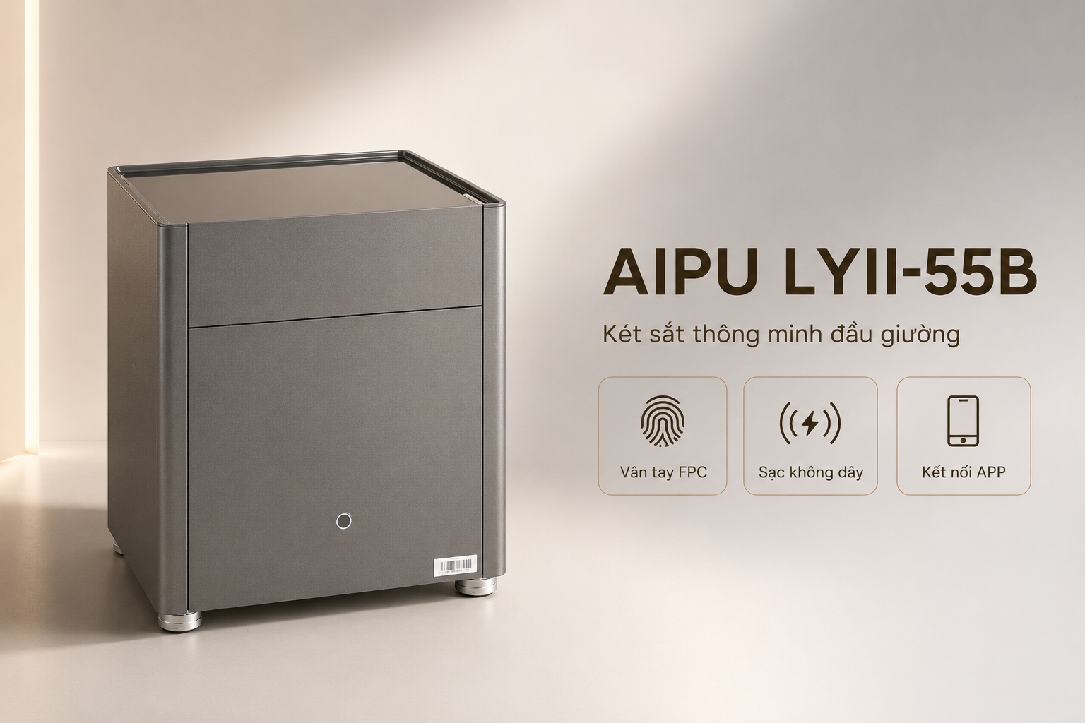 Két sắt thông minh đầu giường AIPU LYII-55B nhìn nghiêng