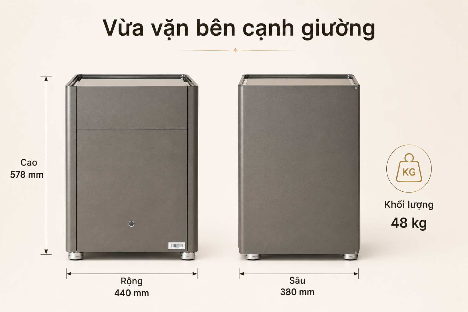 Kích thước két sắt AIPU LYII-55B cao 578 rộng 440 sâu 380 mm