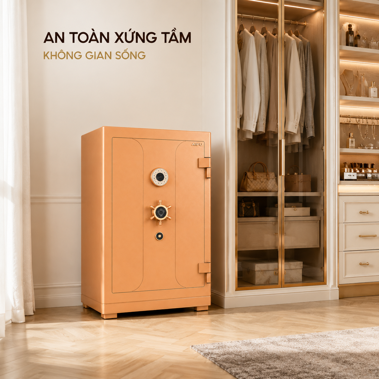 Két sắt AIPU XR-105GW đặt trong phòng ngủ master cao cấp