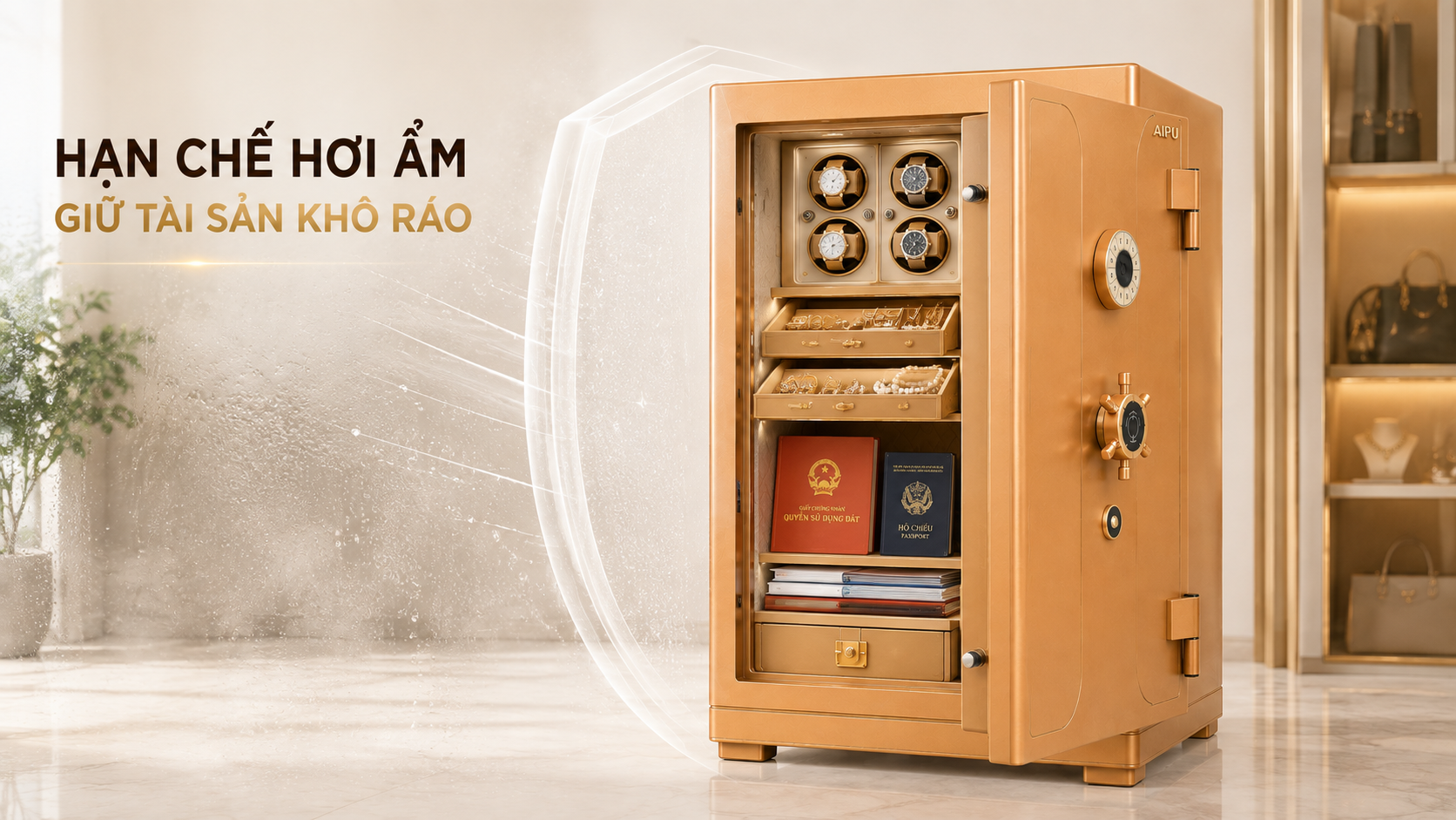 Cấu trúc kín hỗ trợ hạn chế hơi ẩm của két sắt AIPU XR-105GW