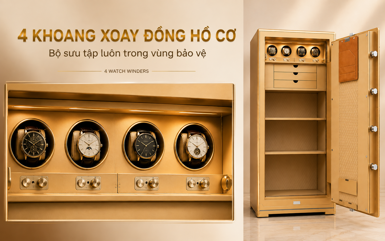 4 khoang xoay đồng hồ cơ AIPU ZR-150VI-G-W