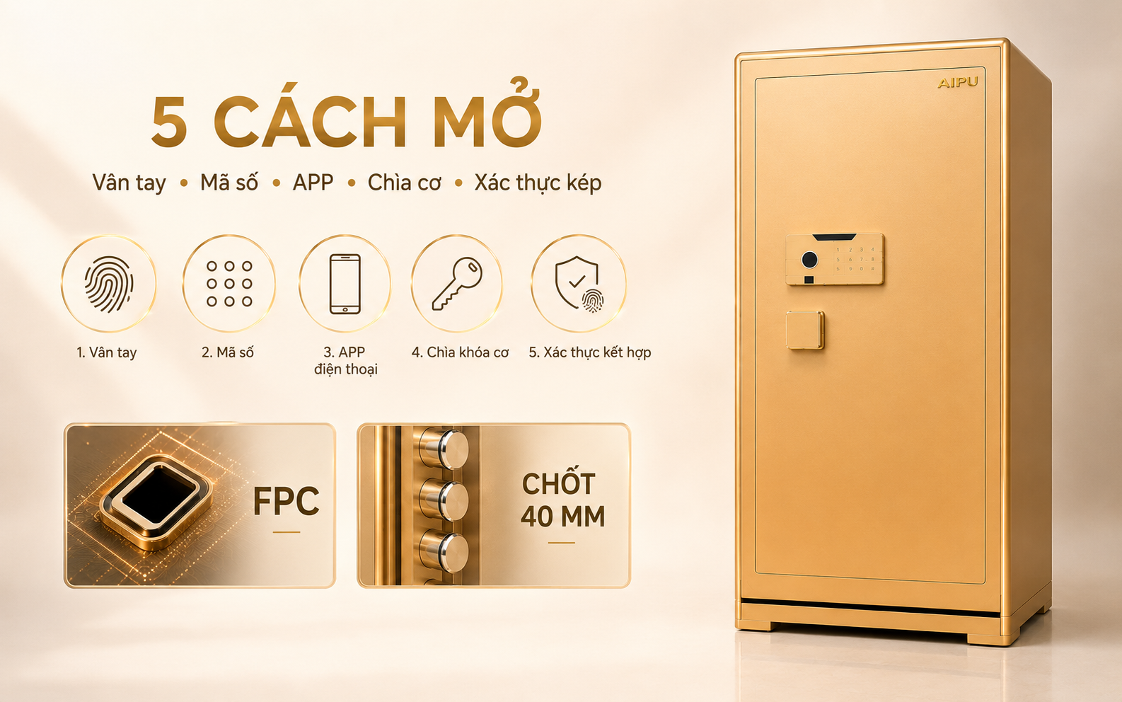 Vân tay FPC mã số APP két sắt AIPU ZR-150VI-G-W