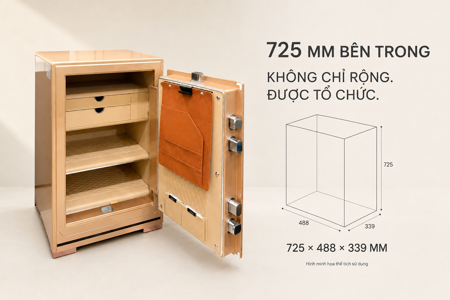 Kích thước két sắt AIPU ZR-80VI 825 x 508 x 439mm