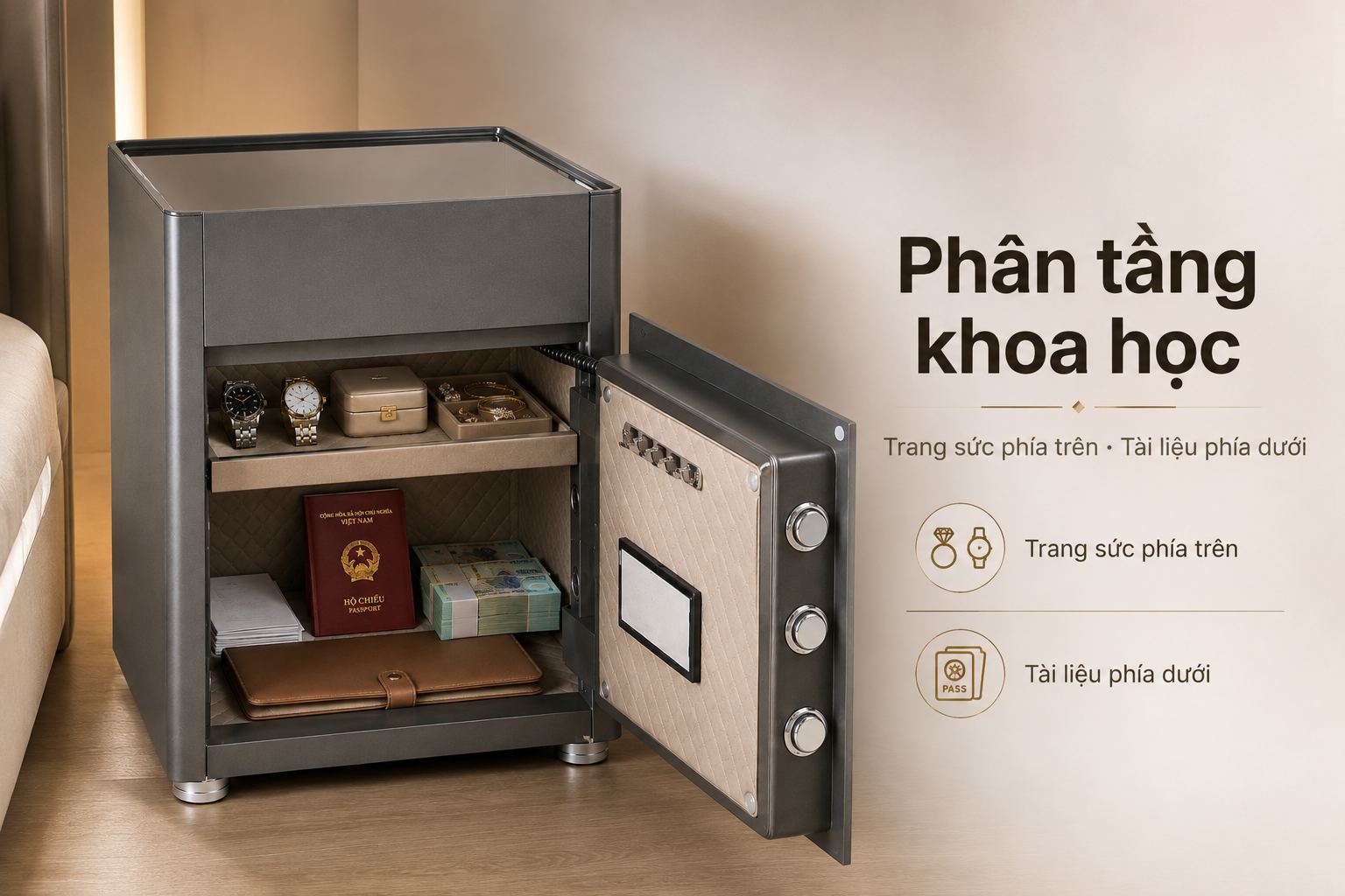 Nội thất hai tầng của két sắt thông minh AIPU LYII-55B