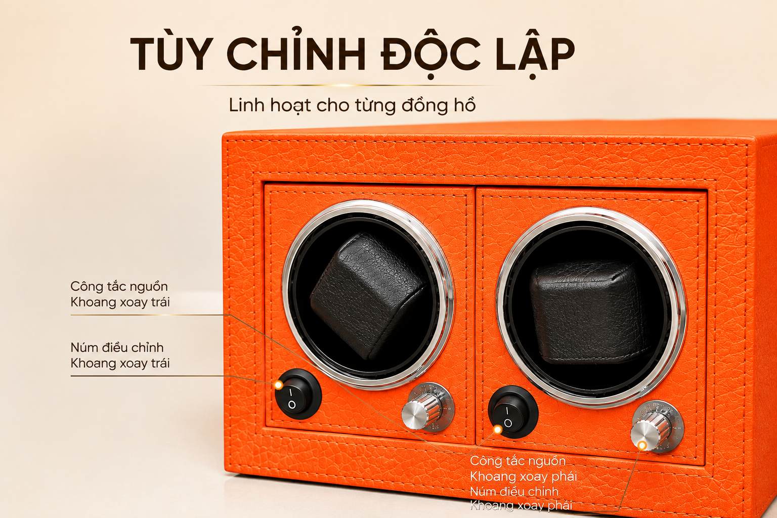 Bề mặt bọc da màu cam của hộp xoay đồng hồ AIPU X10