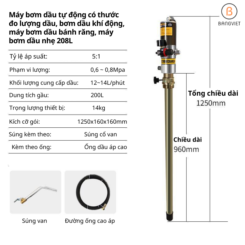 Bơm dầu khí nén, máy bơm dầu bánh răng, máy bơm dầu nhẹ từ thùng phi 208L