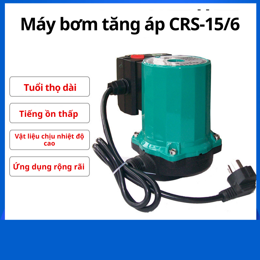 Máy bơm tăng áp gia đình CRS-15/6 cho hệ thống tuần hoàn đường ống nước nóng, công suất nhỏ, không tiếng ồn, 100W.