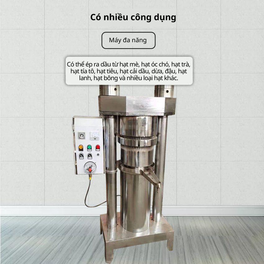 Máy ép dầu thủy lực đa năng dùng trong kinh doanh với máy lọc, máy ép dầu cám dừa, máy ép dầu hạt óc chó thủy lực.