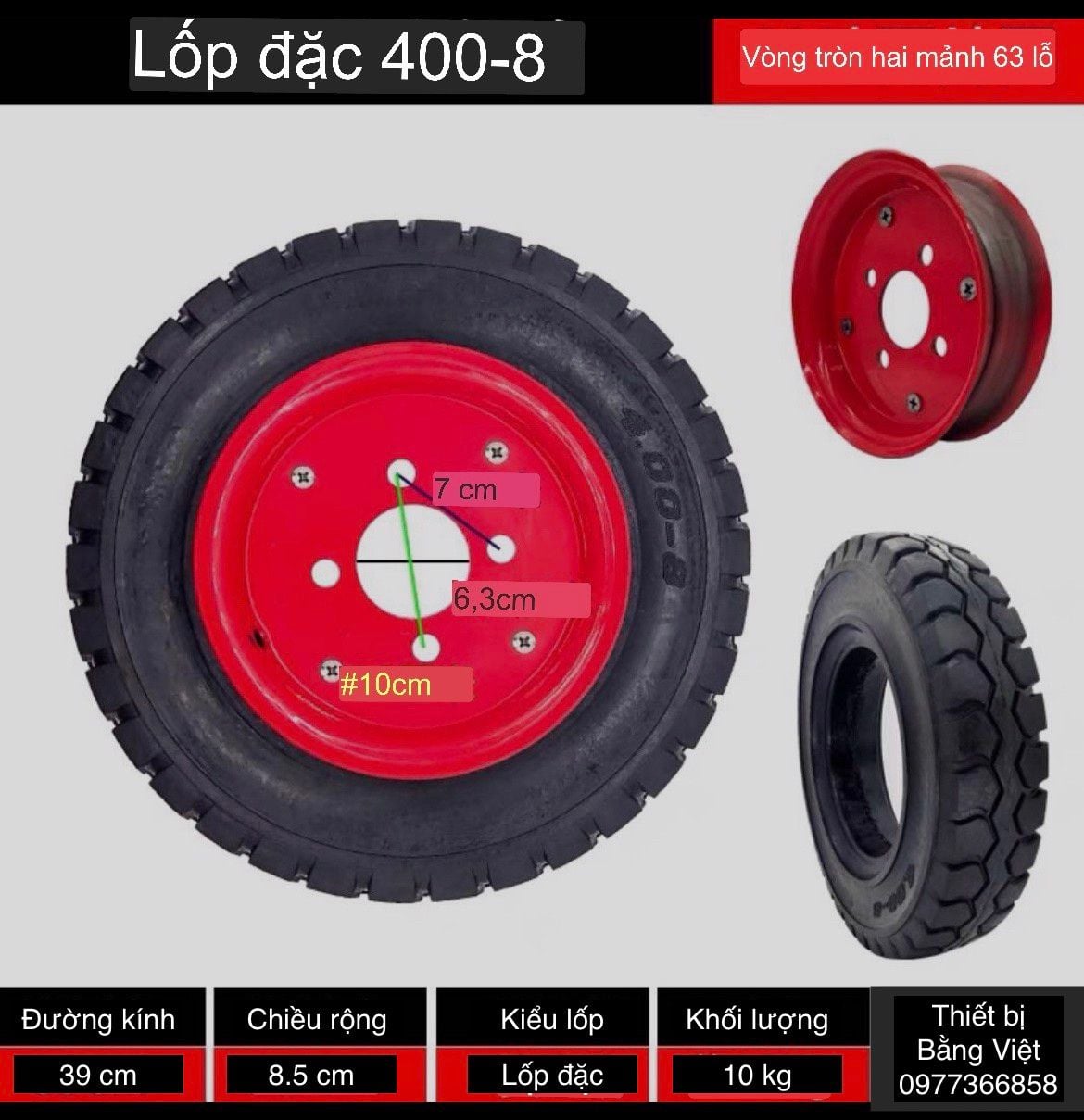 Bánh xe đặc 400-8 (lốp xe đặc)