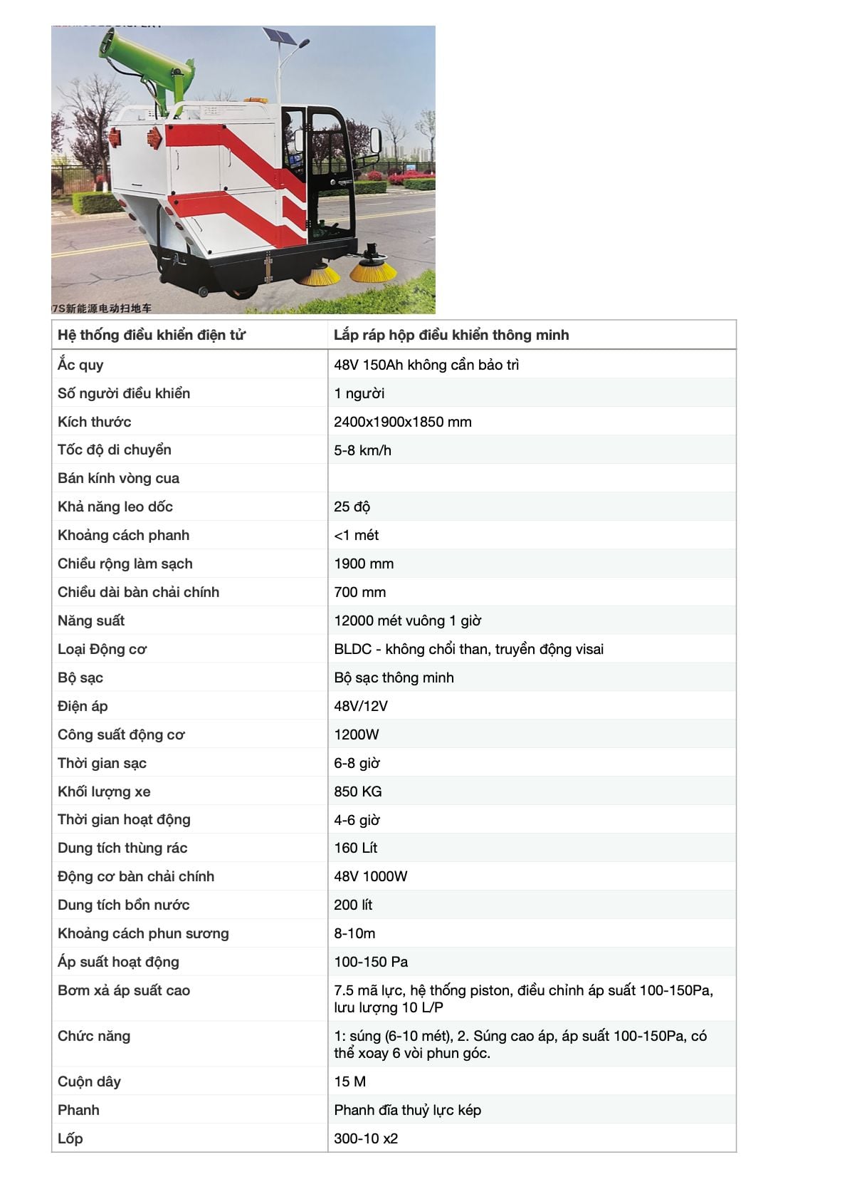 Xe điện môi trường tưới cây, phun sương, quét rác, rửa xe