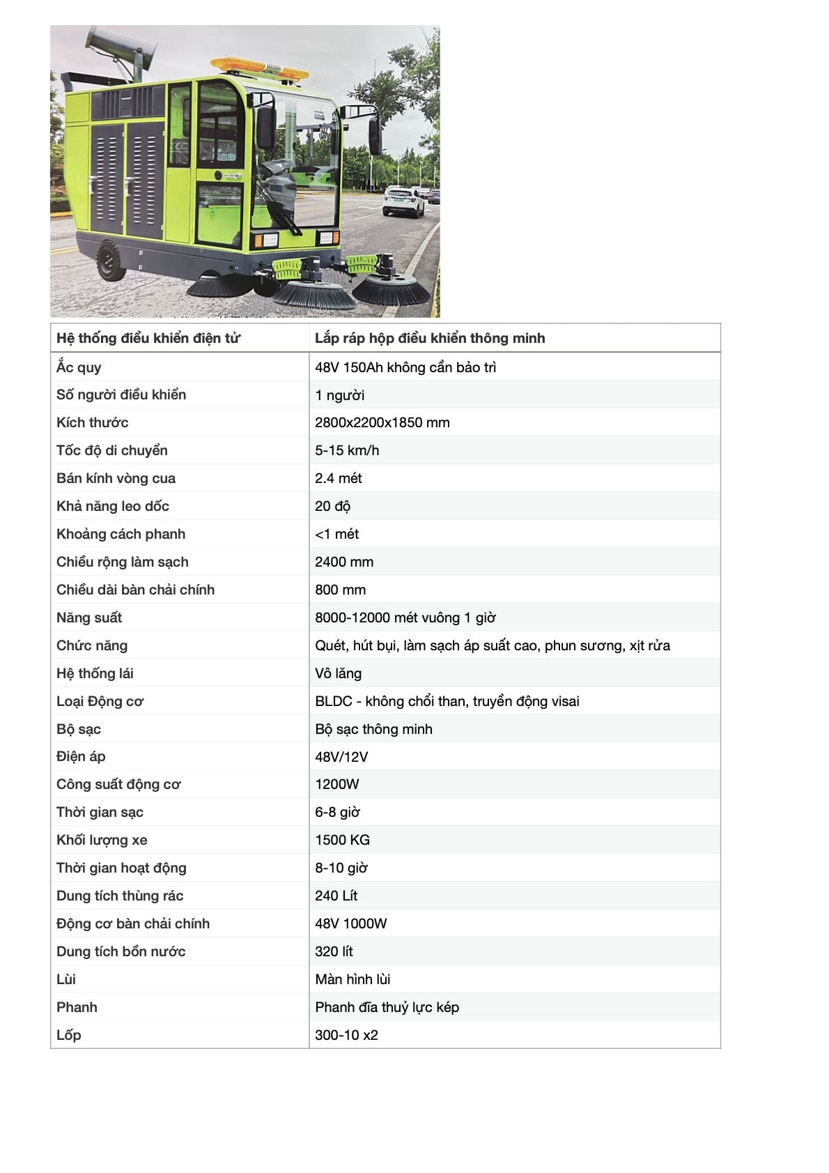 Xe điện môi trường tưới cây, phun sương, quét rác, rửa xe