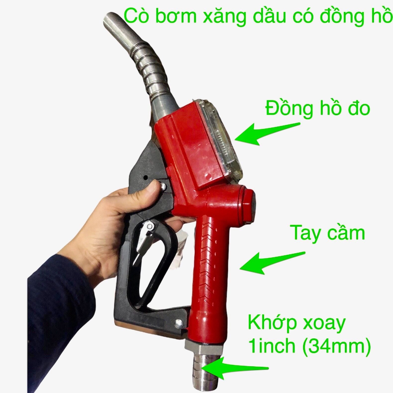 Cò ( Vòi ) bơm xăng dầu có đồng hồ V33 màu đỏ