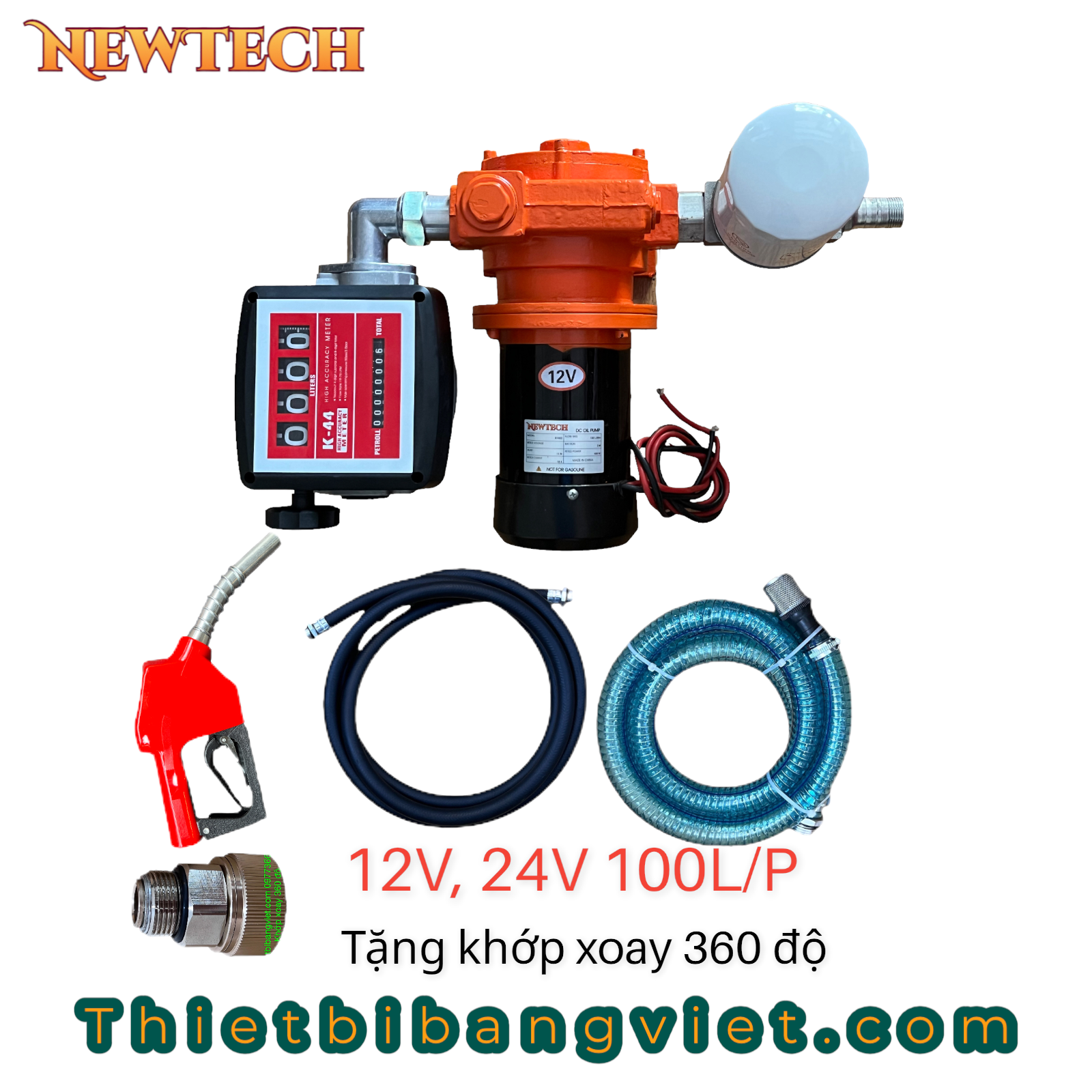 Bộ KIT bơm dầu 12V 24V 100L/P đồng hồ cơ BV235 Newtech