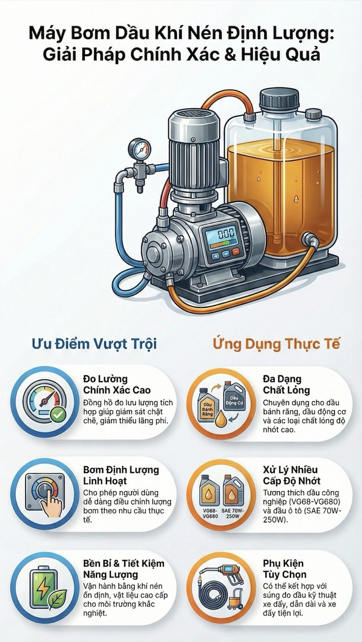 Máy bơm dầu nhớt, dầu thuỷ lực định lượng bằng khí nén