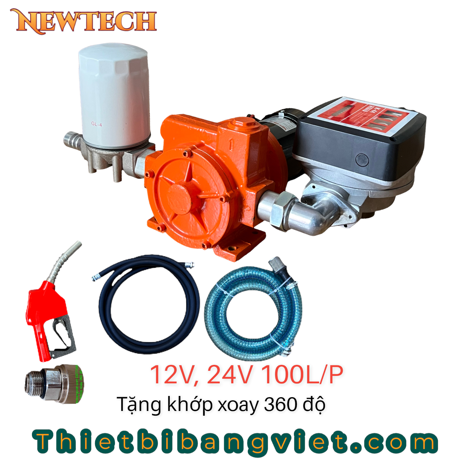 Bộ KIT bơm dầu 12V 24V 100L/P đồng hồ cơ BV235 Newtech