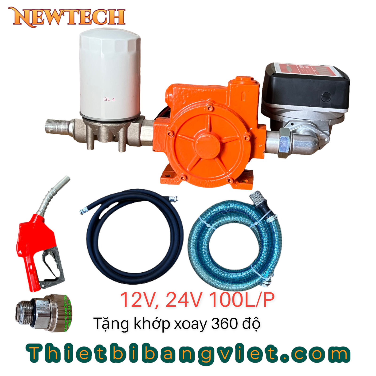 Bộ KIT bơm dầu 12V 24V 100L/P đồng hồ cơ BV235 Newtech