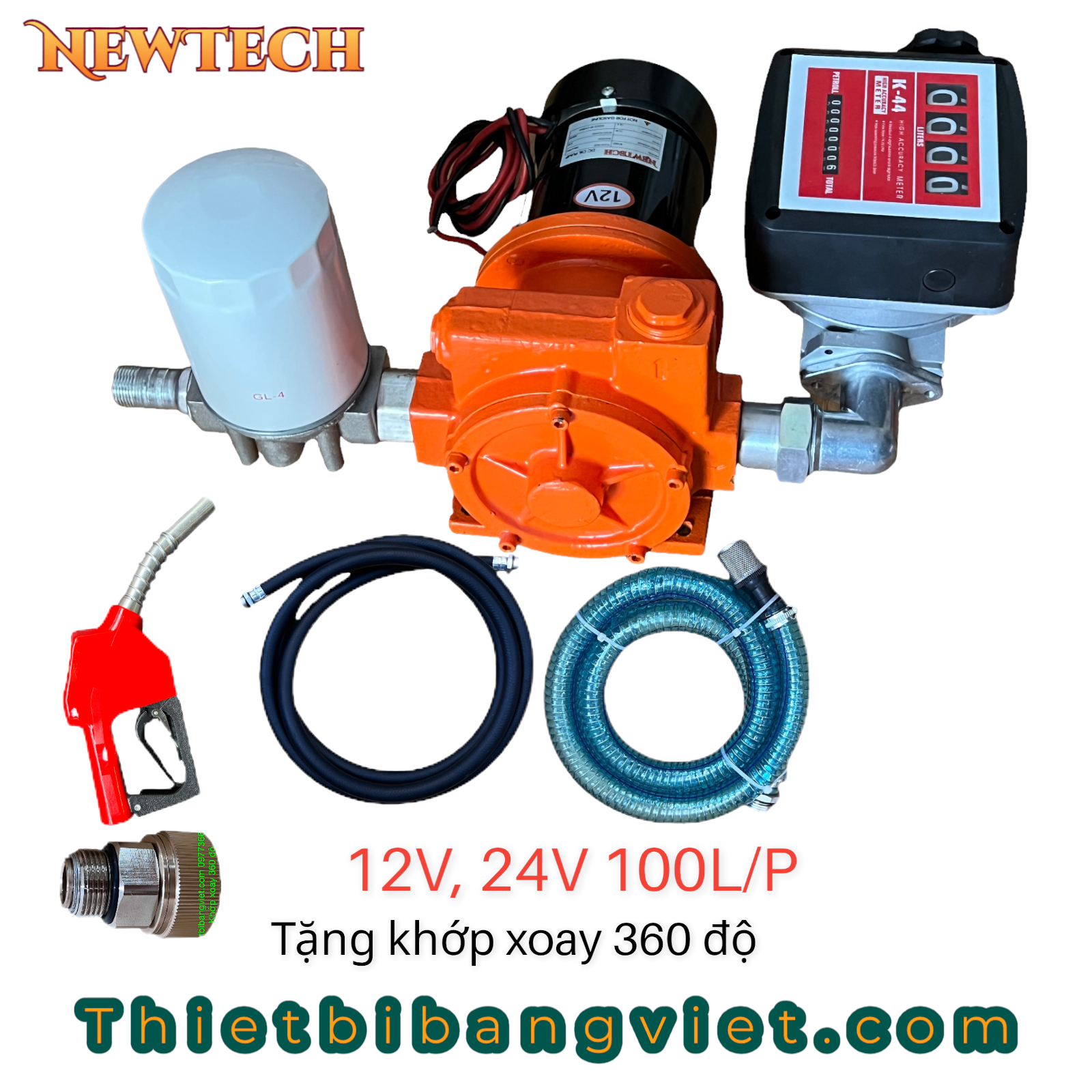 Bộ KIT bơm dầu 12V 24V 100L/P đồng hồ cơ BV235 Newtech