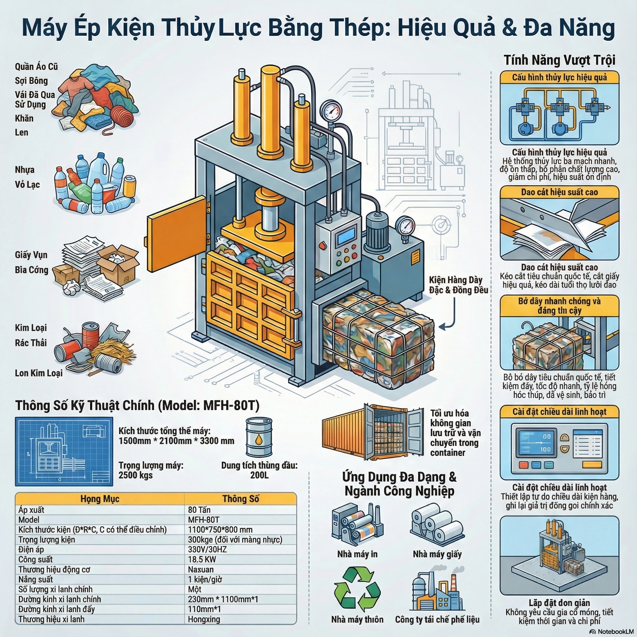 Máy ép thủy lực, máy ép phế liệu