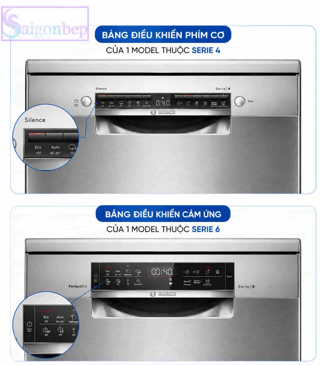 bảng điều khiển máy rửa chén bosch serie 4 và bosch serie 6