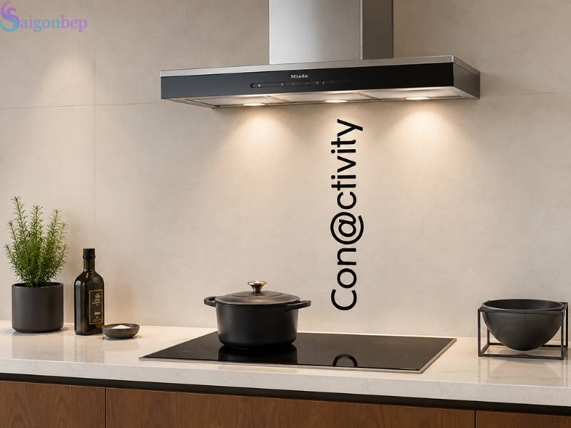 Con@ctivity tự động đồng bộ với máy hút mùi của Bếp Từ 4 Vùng Nấu Miele KM 7474 FR PowerFlex