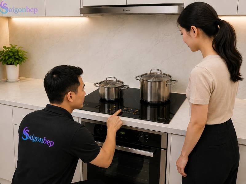 Kỹ thuật viên tại Sài Gòn Bếp lắp đặt tận nhà cho khách hàng
