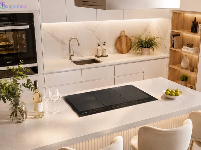 Không gian bếp sang trọng với bếp từ Miele KM 7575 FL lắp âm