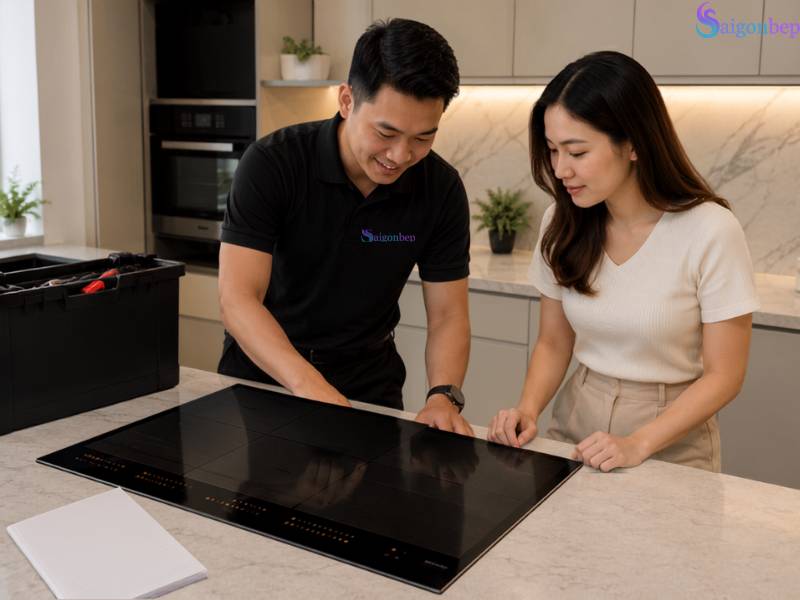 Kỹ thuật viên tại Sài Gòn Bếp lắp đặt tận nhà cho khách hàng