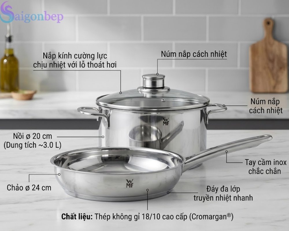 Kích thước và chất liệu của bộ nồi WMF