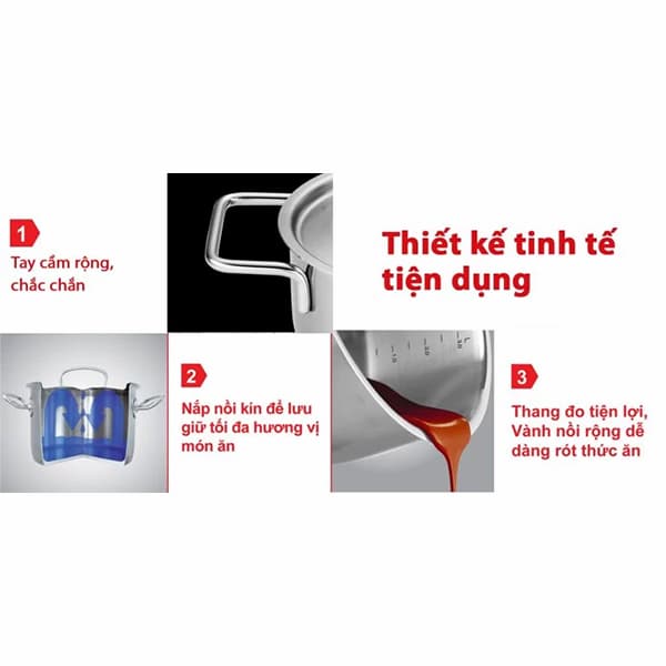 Bộ nồi Fissler Pure 5 món nắp inox có quánh