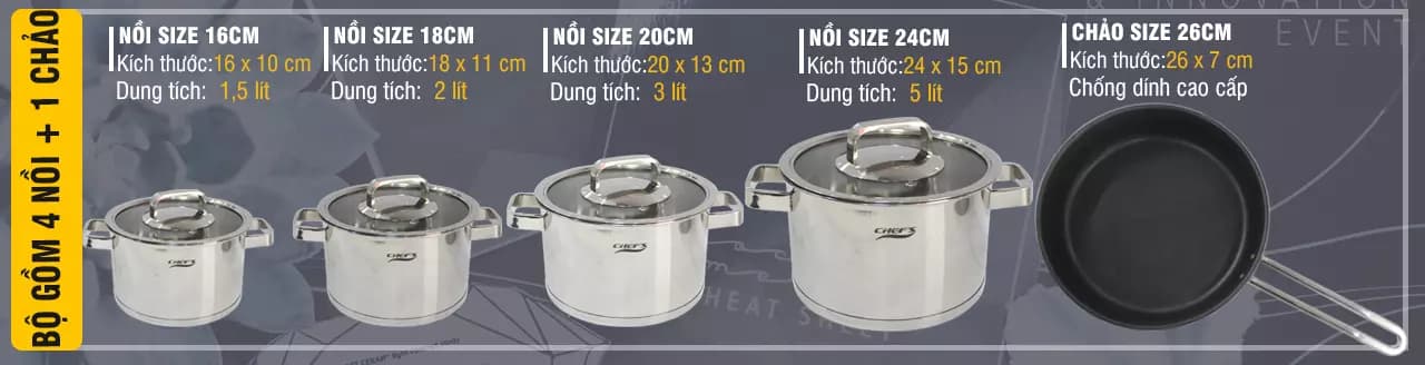 Bộ nồi từ 5 món Chefs EH-CW6304