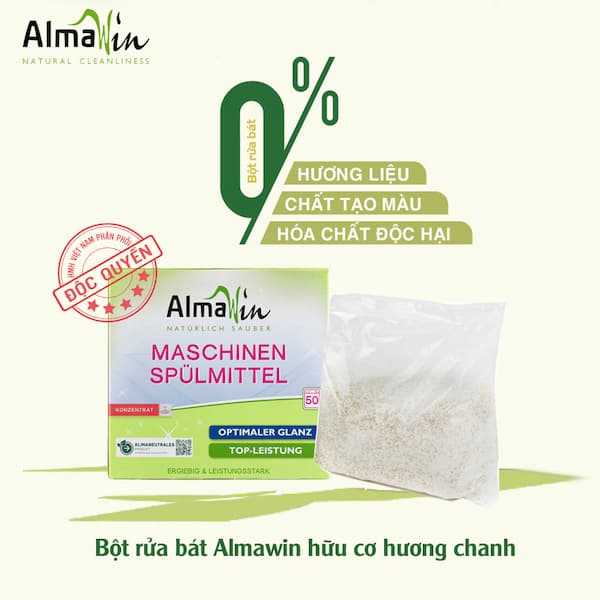 Bột rửa bát Almawin hữu cơ hương chanh
